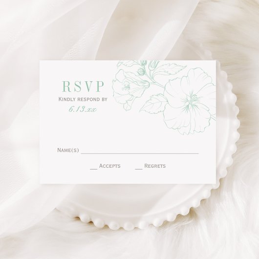 Elegant Mint Hibiscus Flowers Wedding RSVP Kaartje