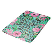 Elegant Mint Leopard Print en Floral Design Badmat (Gekanteld)