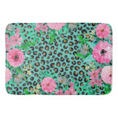 Elegant Mint Leopard Print en Floral Design Badmat (Voorkant)