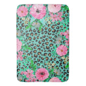 Elegant Mint Leopard Print en Floral Design Badmat (Voorkant Verticaal)