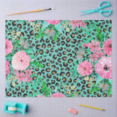 Elegant Mint Leopard Print en Floral Design Tissuepapier (Craft)