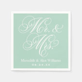 Elegant Mint Mr en Mrs Script Custom Monogram Servetten (Voorkant)