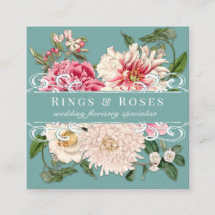 Elegant Mint Pink Floral Botanicals Swirls Vierkante Visitekaartje