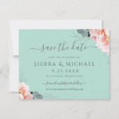 Elegant Mintgroene Roze Bloemige Save The Date Aankondiging (Voorkant)