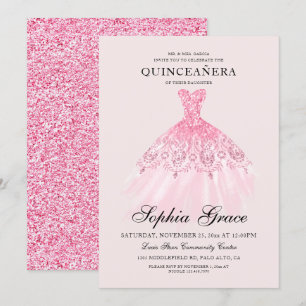 Elegant Mis Quince Pink Glitter Quinceañera Kaart