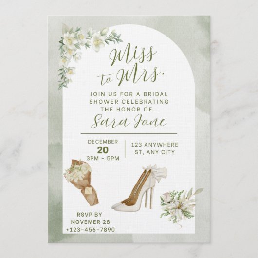 Elegant Miss to Mrs Bridal Shower Invitation Kaart (Voorkant)