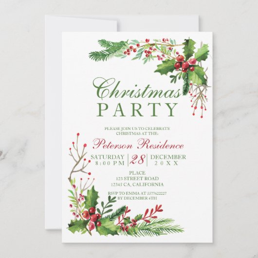 Elegant mistletoe waterverf rood kerst kaart (Voorkant)