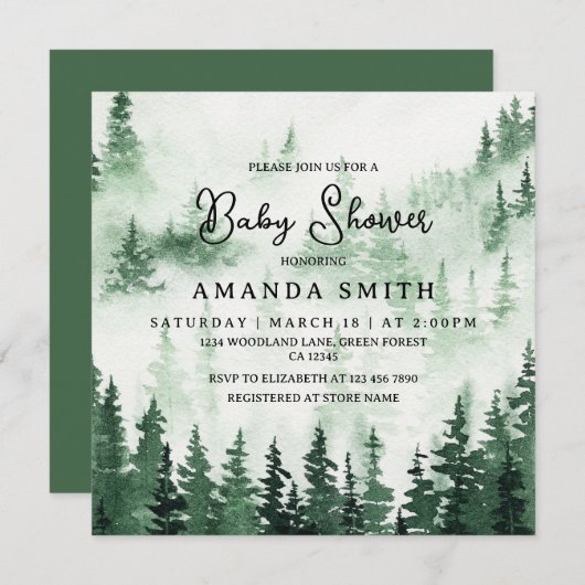 Elegant Misty Forest Baby shower Kaart (Voorkant / Achterkant)