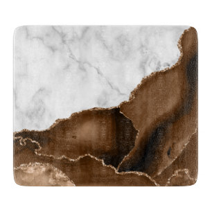 Elegant Mocha Brown Agate Gold Glitter Marble Snijplank