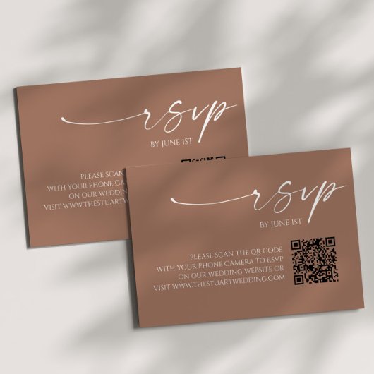 Elégant Mocha Mousse QR Code Mariage Carte RSVP