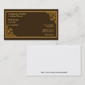 Élégant modèle de carte de visite Brown, Gold Swir (Devant / Derrière)