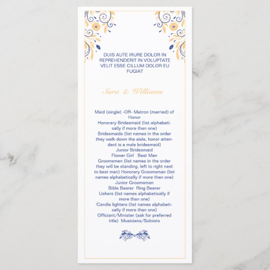 Élégant Modèle du programme de mariage (Dos)