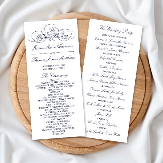 Élégant Modèle du programme de mariage bleu et bla