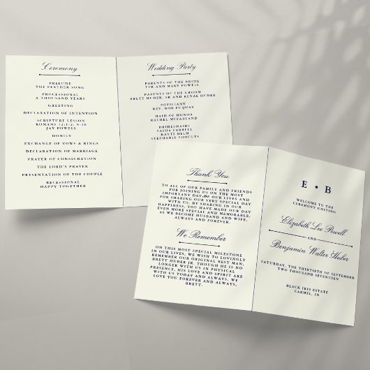 Élégant Modèle du programme de mariage bleu et ivo