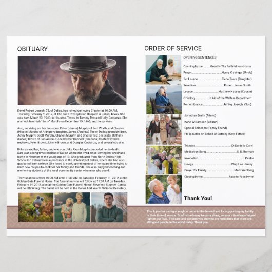 Élégant Modèle du programme funéraire (Dos)