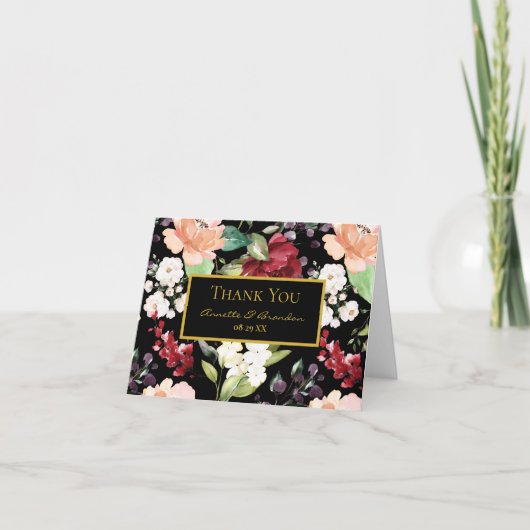 Élégant modèle floral noir d'or bordeaux (Devant)