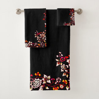 Élégant modèle floral noir serviettes de bain