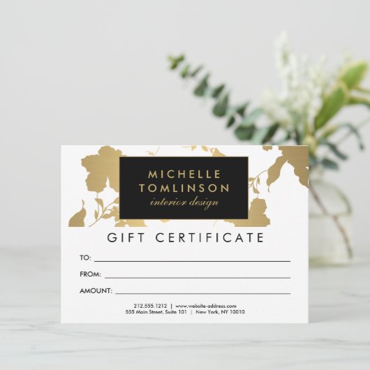 Elégant modèle or floral blanc certificat cadeau c (Debout devant)