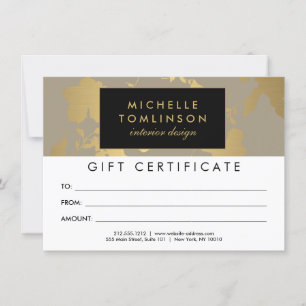 Élégant modèle or floral Tan certificat cadeau