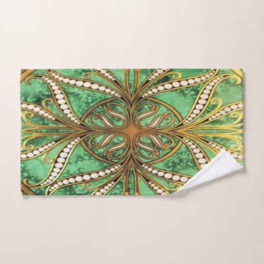 Elégant modèle vert et or Damask (Serviette à main)