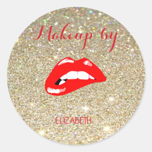 Elegant Moder Girly, Glittery, Red Lips Ronde Sticker (Voorkant)