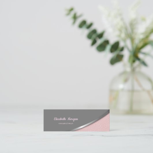 Elegant Moder Silver Pink Leather Kijk uit Mini Visitekaartje (Staand voorkant)