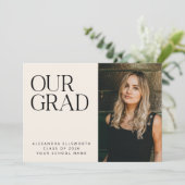 Elegant modern 2 Photo Ivory Simple Afstuderen Aankondiging (Staand voorkant)