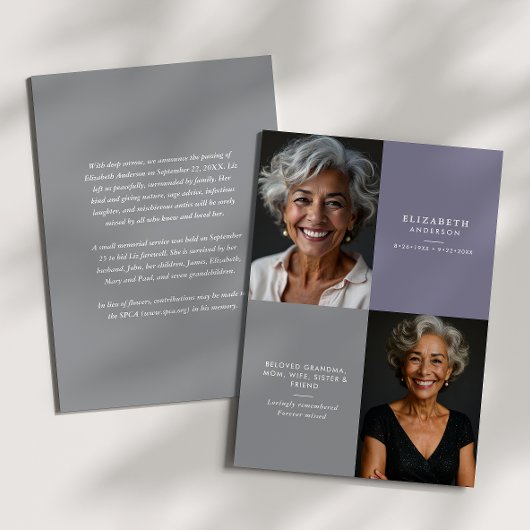 Elegant Modern 2-Photo Printed/Downloadable Death Aankondiging