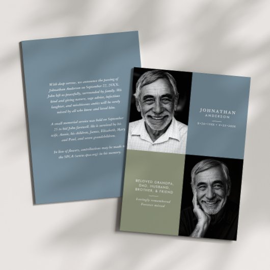 Elegant Modern 2-Photo Printed/Downloadable Death Aankondiging