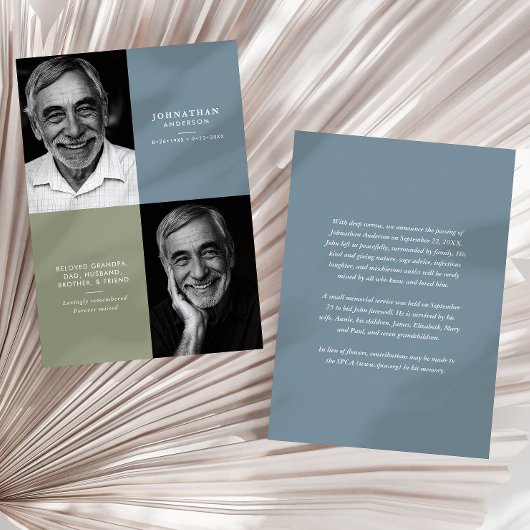 Elegant Modern 2-Photo Printed/Downloadable Death Aankondiging