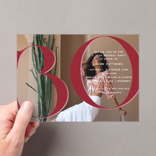 Elegant modern 30e verjaardagsfeest acryl uitnodigingen (Insitu (Draagbaar))