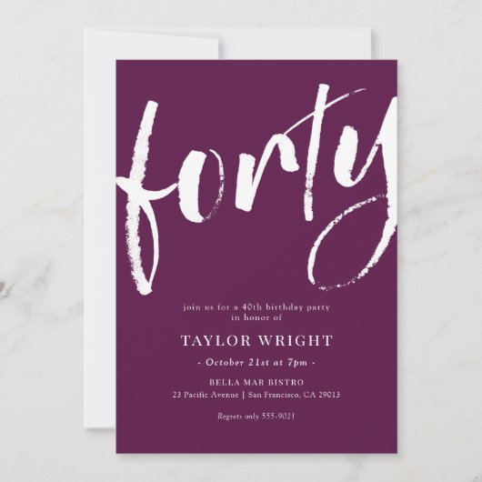 Elegant modern 40th Birthday Party Invitation Kaart (Voorkant)