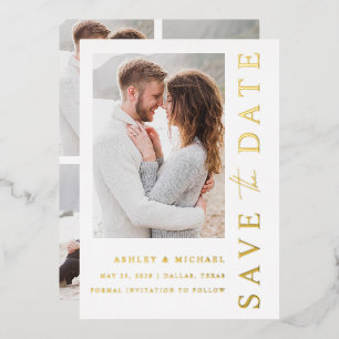 Elegant Modern 5 Foto Wedding Save the Date Gold Folie Uitnodiging