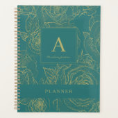Elegant modern aangepast monogram en noem groen planner (Voorkant)