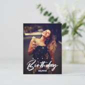 Elegant Modern Aankondiging Foto Happy Birthday Briefkaart (Staand voorkant)