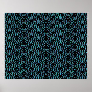 Elegant Modern Abstract Blue Art Deco Pattern Poster