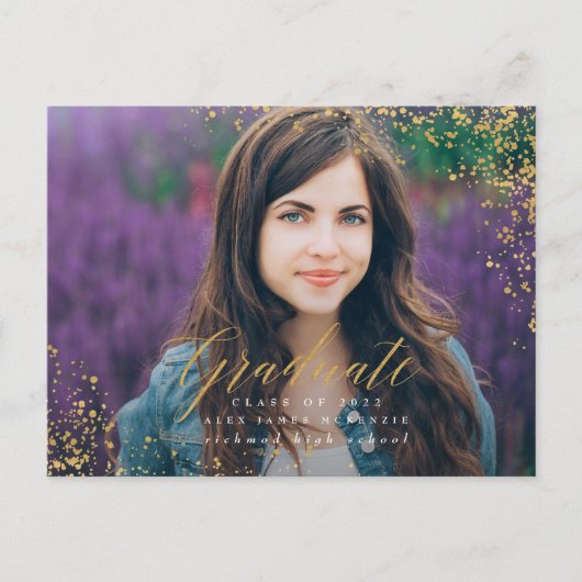 Elegant modern, abstract gespikkeld afstuderen met aankondigingskaart (Voorkant)