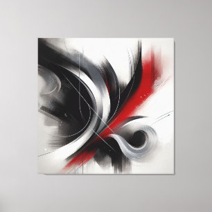 Elegant Modern Abstract-Zwart Wit en Rood- Canvas Afdruk