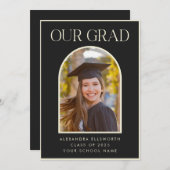 Elegant modern Afstuderen met zwarte foto's Aankondiging (Voorkant / Achterkant)