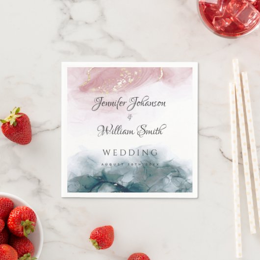 Elegant Modern Alcohol Ink Blush Blue Waterverf Servet (Insitu)