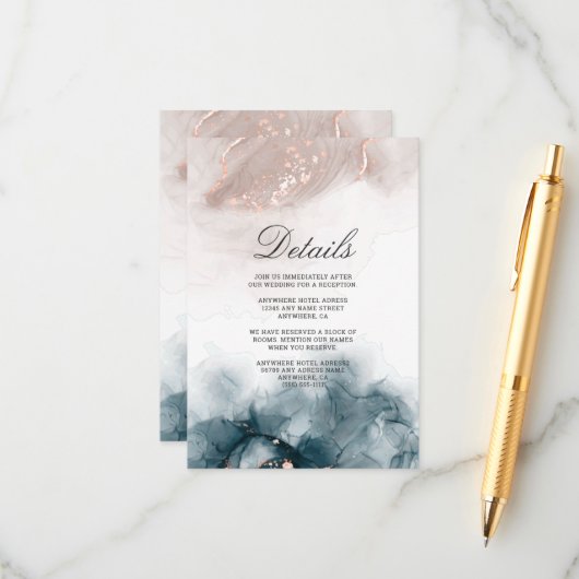 Elegant Modern Alcohol Ink Goud Blush Blauw Minima Informatiekaartje (Voorkant / Achterkant in situ)
