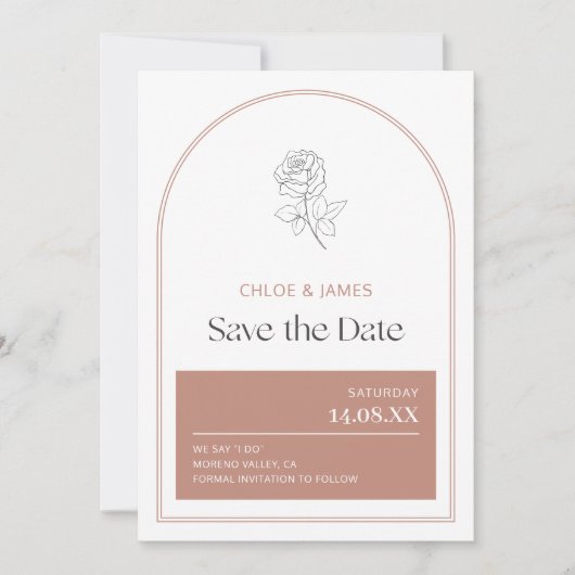 Elegant Modern Arch Blush Roze Romantisch Roos Save The Date (Voorkant)