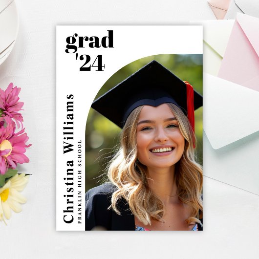Elegant Modern Arch Photo High School Afstuderen Aankondiging