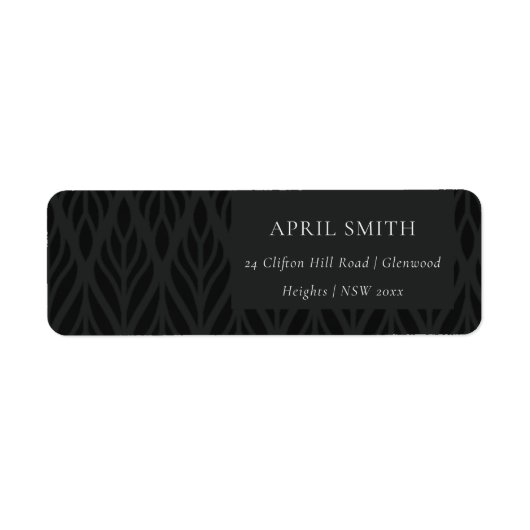 ELEGANT MODERN ART DECO BLACK  FLORA WEDING ETIKET (Voorkant)