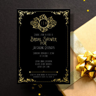 Elegant modern Art Deco Black Gold Vrijgezellenfee Folie Uitnodiging
