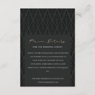 ELEGANT MODERN ART DECO BLACK GOLD WEDDING DETAILS INFORMATIEKAARTJE