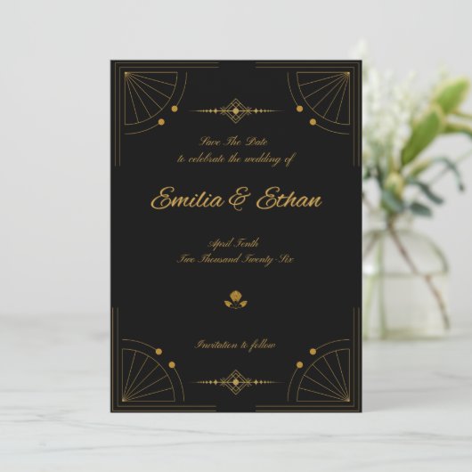 Elegant Modern Art Deco Save the Date (Debout devant)