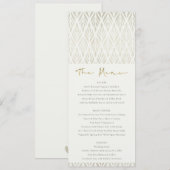 ELEGANT MODERN ART DECO WHITE SILVER WEDDING MENU KAART (Voorkant / Achterkant)