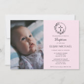 Elegant Modern Baby Roze Doopuitnodiging Kaart (Voorkant)