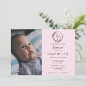Elegant Modern Baby Roze Doopuitnodiging Kaart (Staand voorkant)